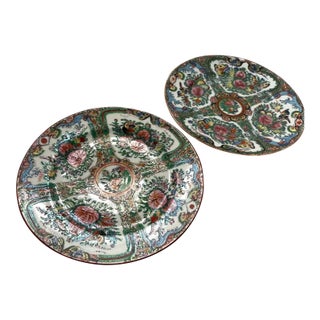 Early 20th Century Rose Medallion Canton Plates - Set of 2 For Sale