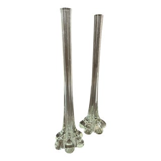 Art Nouveau French Gladioli Fluted Glass Vases, 1890s, Set of 2 For Sale