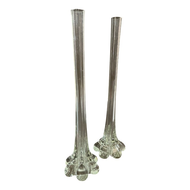 Art Nouveau French Gladioli Fluted Glass Vases, 1890s, Set of 2 For Sale