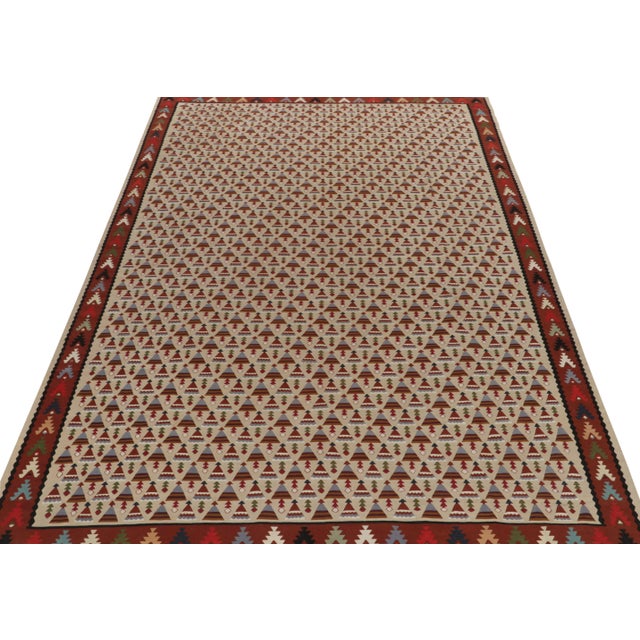 Traditional 1920s Antique Tribal Kilim in Red, Blue and Greige Geometric Pattern For Sale - Image 3 of 7