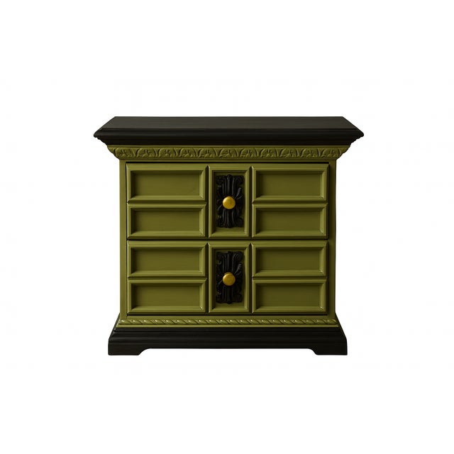 “The Luxe Battalion Nightstands” – Hand-Painted, Velvet-Lined, Gold-Accented Luxury Pair For Sale - Image 4 of 13