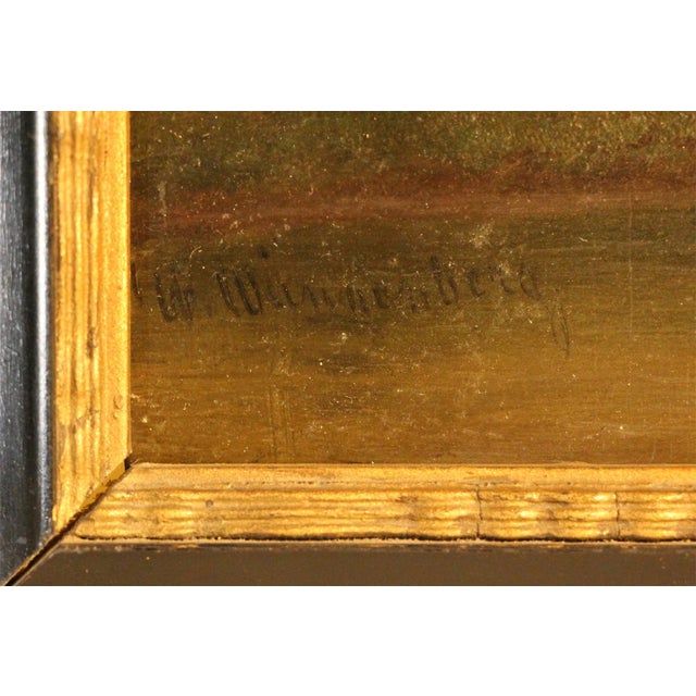 Walther Wünnenberg, Evening Landscape with Boat and Figures, 19th Century, Oil on Wood, Framed For Sale - Image 3 of 6