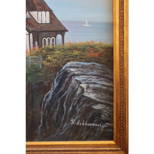 Sky Blue Large Vintage R. Ashburton Portland Head Light Oil Painting—59″ For Sale - Image 8 of 18