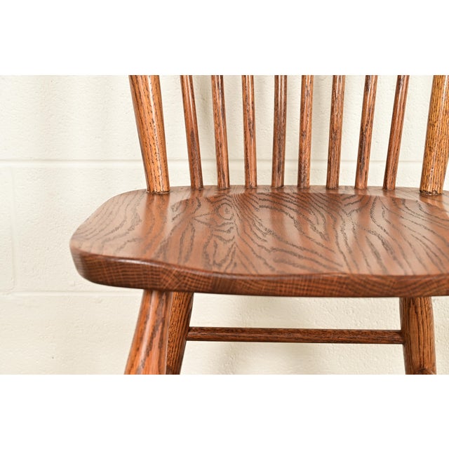 Brown Stickley Style American Colonial Solid Oak Spindle Back Windsor Dining Chairs, Set of Four For Sale - Image 8 of 12