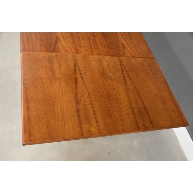 1960s Refinished 92” Danish Modern Teak Draw Leaf Dining Table For Sale - Image 9 of 10