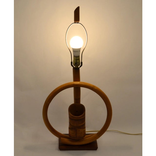 Wood 1950s Bohemian Bent Bamboo Table Lamp Original Goatskin Shade For Sale - Image 7 of 12
