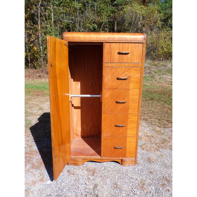 Antique Art Deco Waterfall Chifferobe Armoire Walnut Wardrobe Dresser