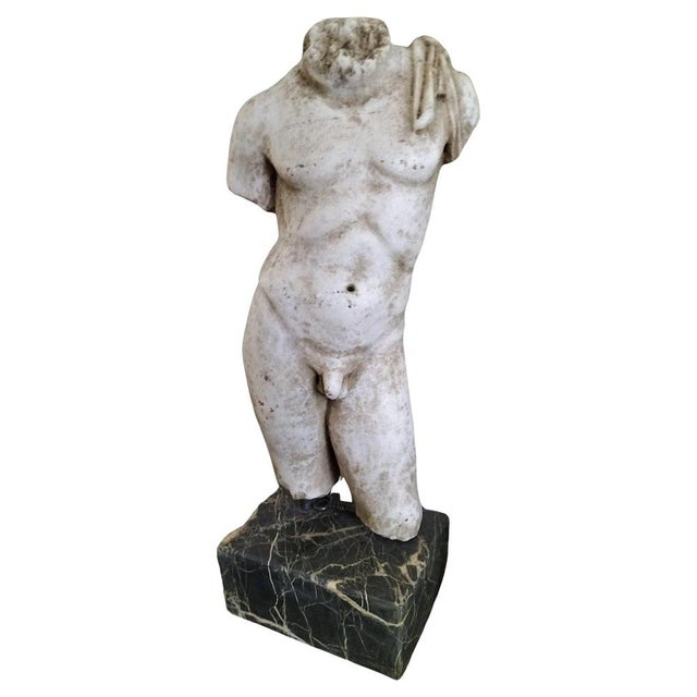 Greek Thassos and Black Imperial Marble Male Torso, 18th Century For Sale - Image 6 of 6
