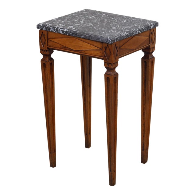 French Neoclassical Style 19th Century Wooden Table with Grey Veined Marble Top For Sale