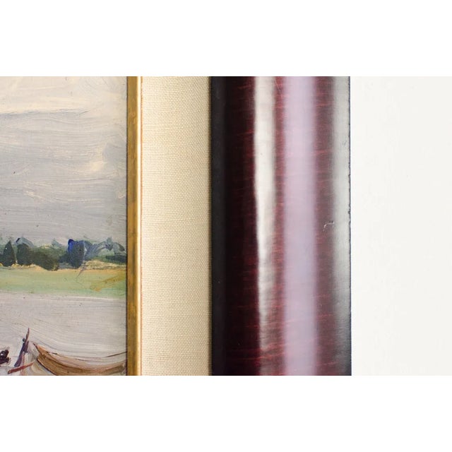 Cream Vintage 1959 Original Signed & Framed Oil Landscape Painting of Uniformed Soldiers Natalya Aleksandrovna Gippus For Sale - Image 8 of 11