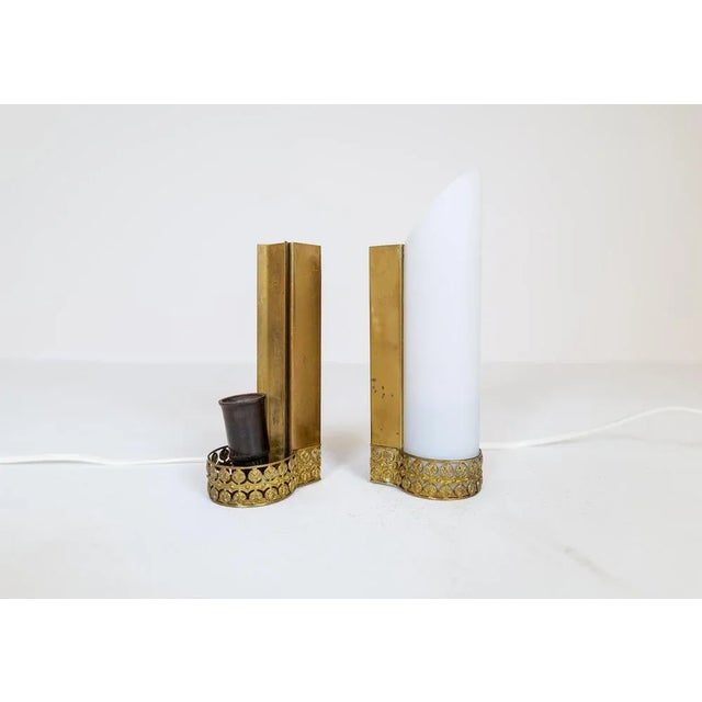 Gold Mid-Century Modern Brass and Opaline Wall Lamps from Asea, Sweden, Set of 2 For Sale - Image 8 of 11