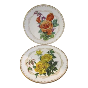 1980s Edward Marshall Boehm Porcelain Roses Plates, a Pair