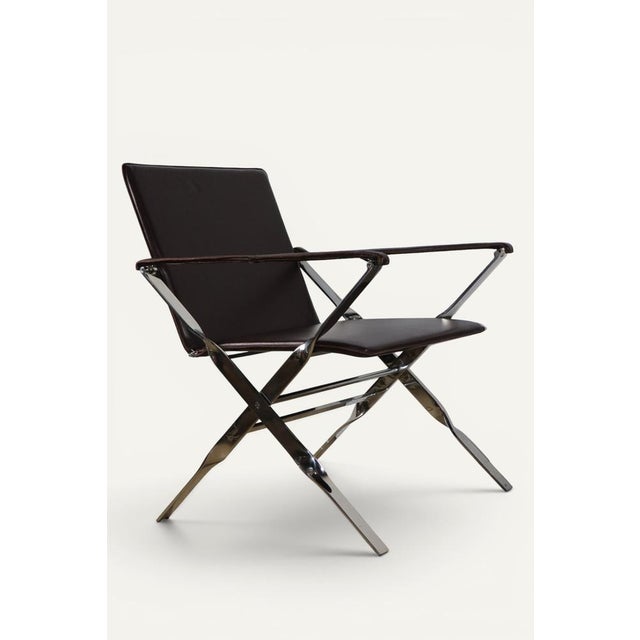 Brown Leather and Chrome-Plated Metal Armchairs, Italy, 1970, Set of 2 For Sale - Image 8 of 18