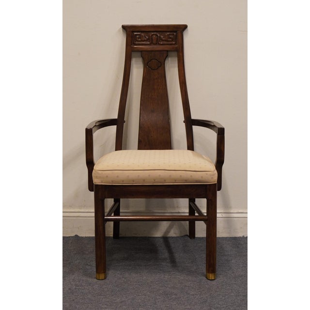Chinoiserie High End Walnut Asian Chinoiserie Dining Arm Chair For Sale - Image 3 of 9