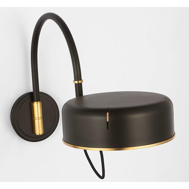 Thomas O'Brien for Visual Comfort Signature Oso 13" Articulating Arc Wall Light in Modern Iron and Hand-Rubbed Antique Brass with Modern Iron Shade For Sale In Houston - Image 6 of 11