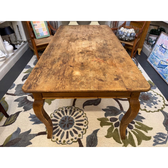 Wood Vintage Reclaimed Pine Danish Country Farm Dining Table For Sale - Image 7 of 9
