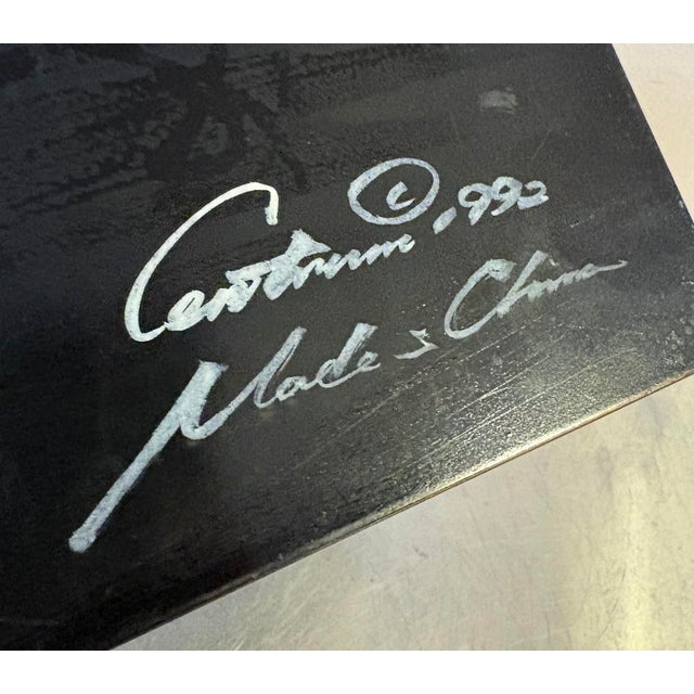 Black Chinese Lacquered Metal Hand-Painted Oblong Box For Sale - Image 8 of 8