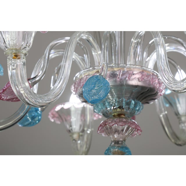 Pink "Amsterdam" Large Size Vintage Pink and Blue Tulip Murano Glas Chandelier, 1970s For Sale - Image 8 of 14