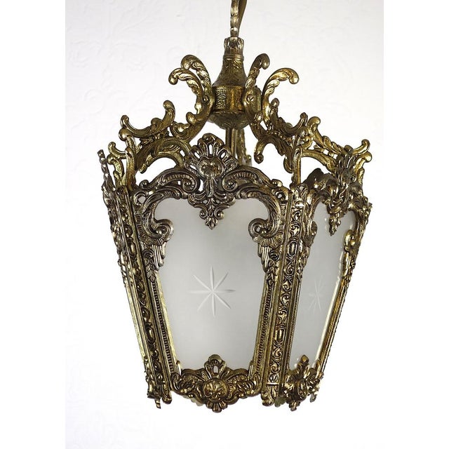 Spanish Brass Ground Glass Lamp from Unbekannt, 1950s For Sale - Image 4 of 11