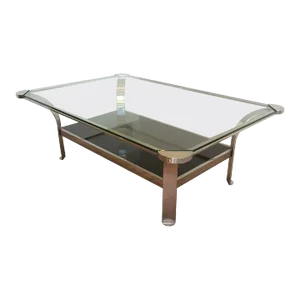 1970s Large Design Chrome Coffee Table with Glass Shelves