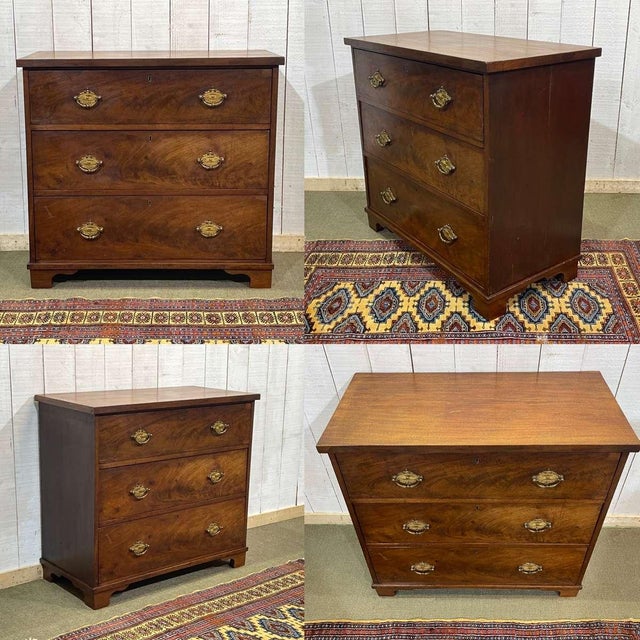 English 3-drawer chest of drawers, 19th century, in mahogany. W=90cm, D=46cm, H=83cm.