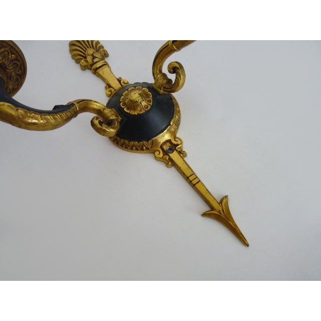 Forest Green Empire Double-Light Bronze Arrow Wall Sconces, 1950s, Set of 2 For Sale - Image 8 of 10