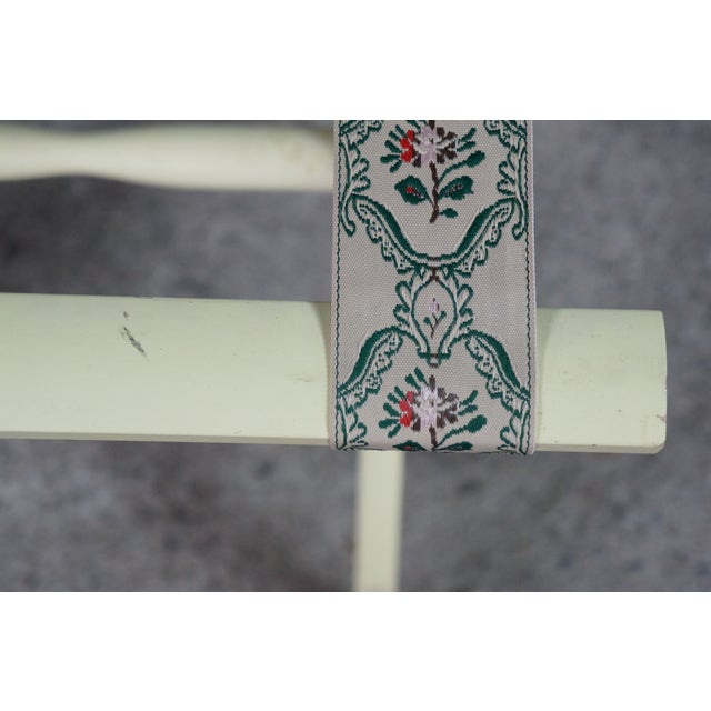 Late 20th Century Gate House Ivory Contour Leg Wood Luggage Rack With 3 Petit Point Straps For Sale - Image 5 of 16