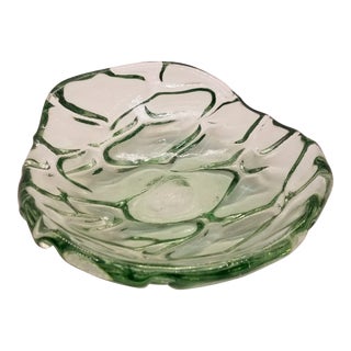 1980s Fire and Light Celery Green Recycled Glass Jewelry Cache / Trinket Dish For Sale