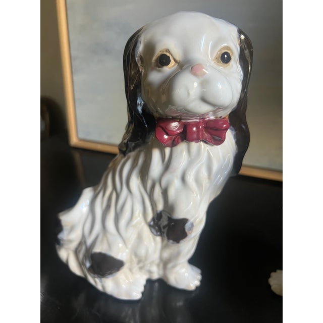 White Pair of Vintage Staffordshire Glazed Pottery Spaniel Cavaliers For Sale - Image 8 of 11