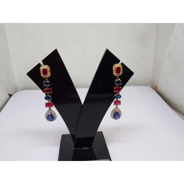 2020s Natural Ruby Blue, Sapphire, & Diamond Earring in 14k Gold For Sale - Image 5 of 8