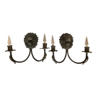 Antique Iron Lion's Head Sconces - A Pair For Sale