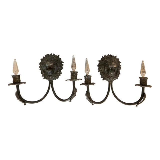 Antique Iron Lion's Head Sconces - A Pair For Sale