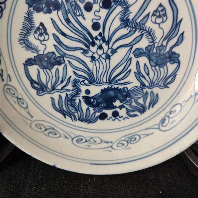 Chinese Ceramic Plate,Qianlong Marked Blue and White Porcelain Plate Hand Painted Fish Pattern For Sale In Seattle - Image 6 of 10