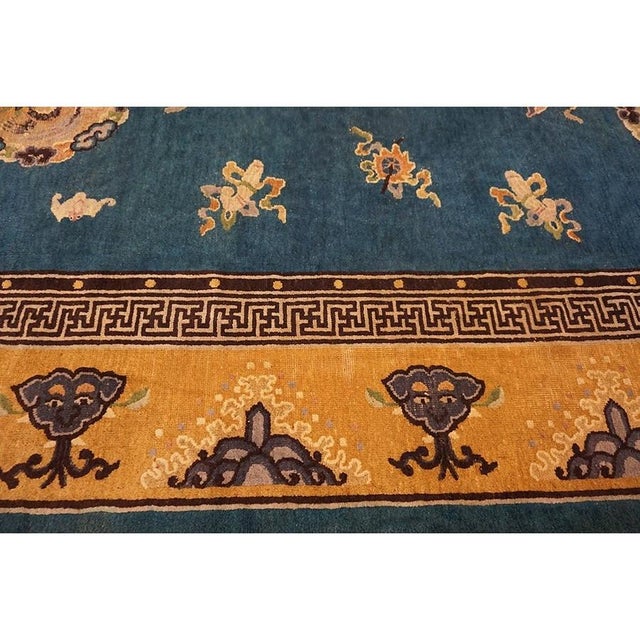 1880s Blue Antique Bird of Paradise Chinese Dragons Design Peking Rug For Sale - Image 10 of 10