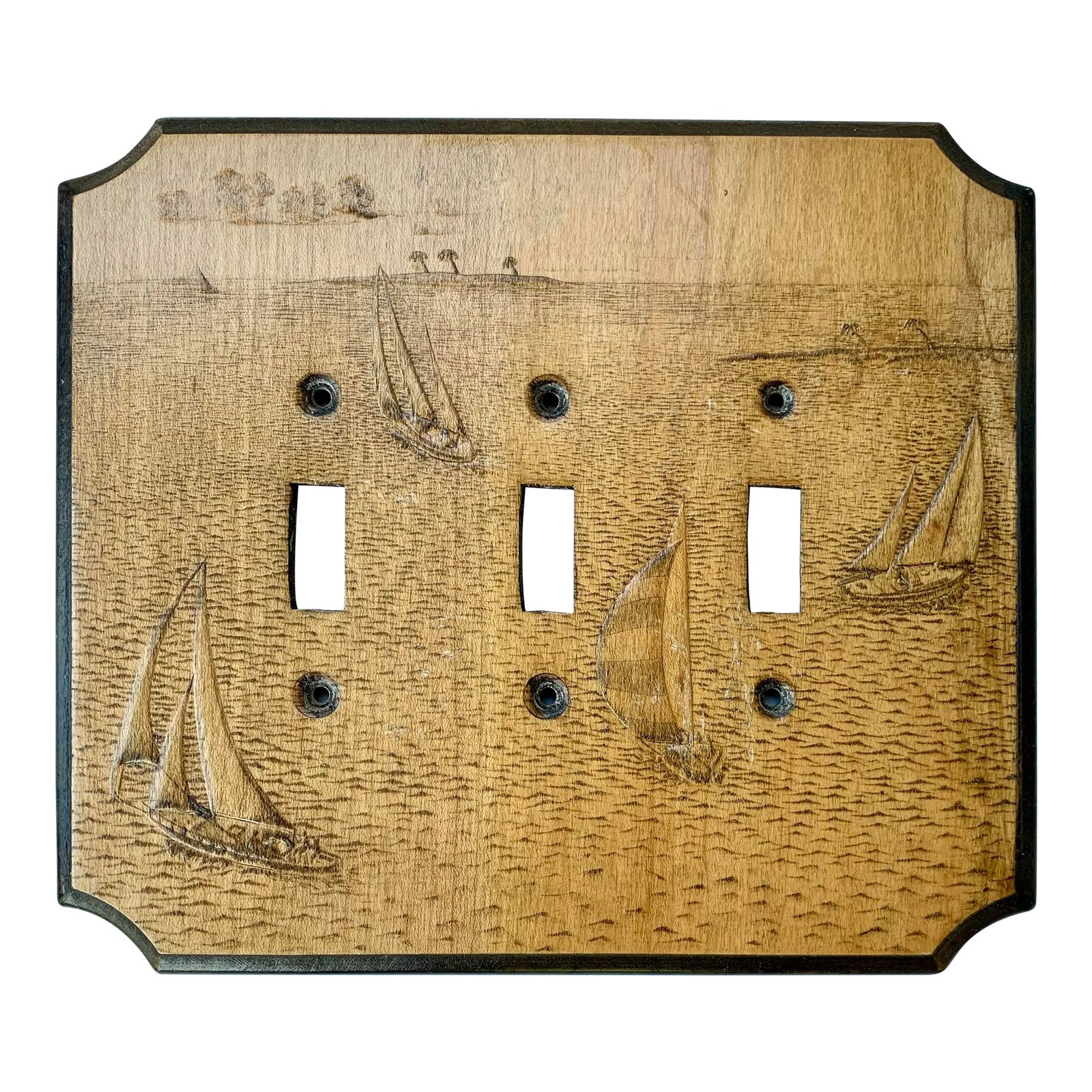 Nautical Carved Wood Switch Plate Cover With Sailboats Chairish