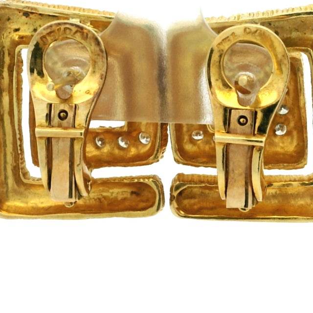Ilias Lalaounis 18k Gold Diamond Textured Geometric Earrings, Circa 1970s, A Pair For Sale In Miami - Image 6 of 16