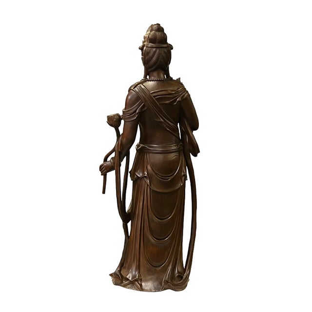 Chinese Brown Guan Yin Tara Bodhisattva Avalokitesvara Wood Statue For Sale - Image 4 of 9