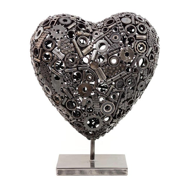 Premium Handcrafted Recycled Metal Heart Sculpture | 22" X 18" |. One of a Kind For Sale - Image 9 of 10