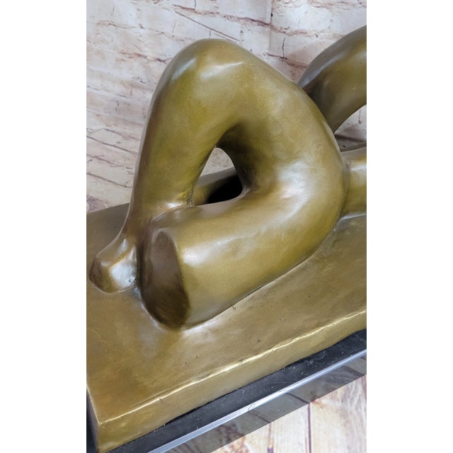 2020s Abstract Henry Moore Bronze Metal Statue Sculpture Figure Decor on Marble Base For Sale - Image 5 of 10