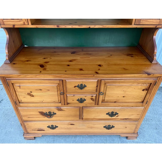 Wood Farmhouse Pine Two Piece Stepback Hutch Cupboard For Sale - Image 7 of 10