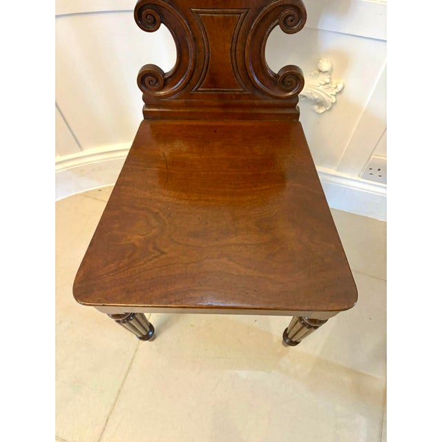 Antique Regency Carved Figured Mahogany Hall Chairs, 1830s, Set of 2 For Sale - Image 9 of 15