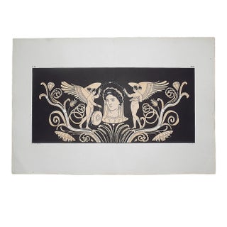 Antique 19th Century Lithograph-Greek Vase Motifs-Hand Colored-Elephant Folio For Sale