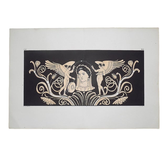 Antique 19th Century Lithograph-Greek Vase Motifs-Hand Colored-Elephant Folio For Sale