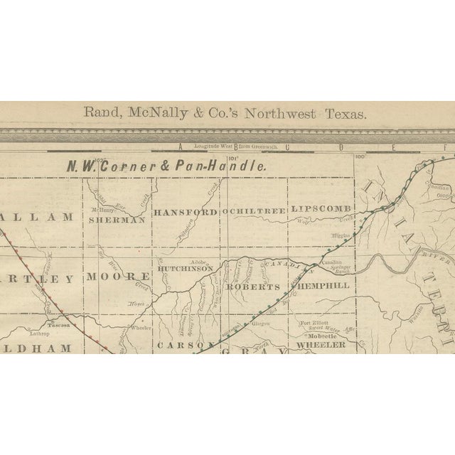 Title: Antique Northwest Texas Map – Panhandle Railroads & Counties, Rand McNally : This original antique atlas map...