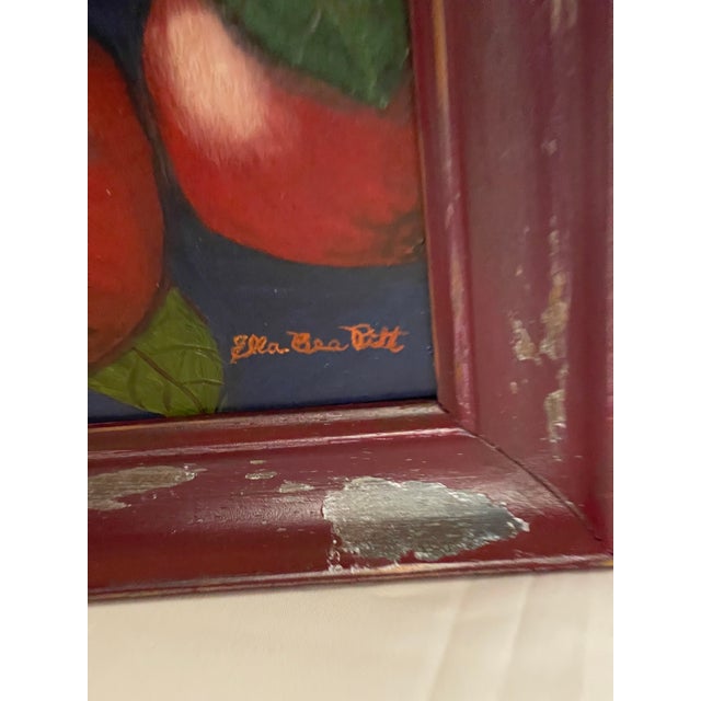 Mid 20th Century Rustic Apple Harvest Painting in Heavily Distressed Red Wood Frame For Sale - Image 4 of 11