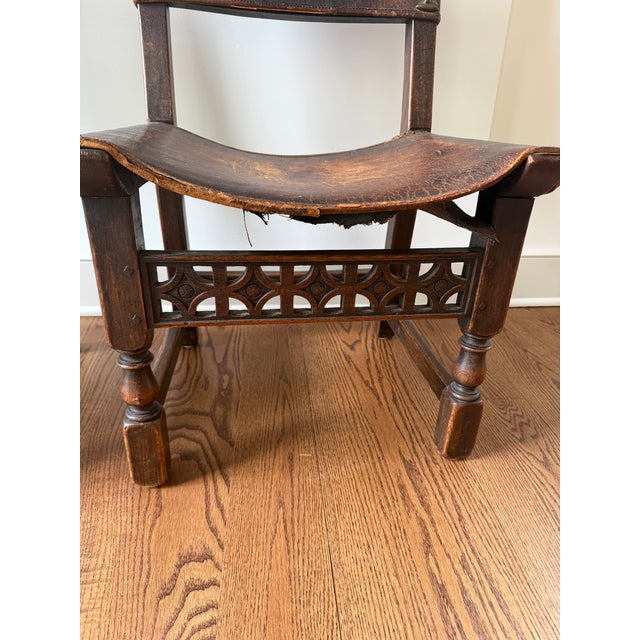 Wood Early 20th Century Spanish Baroque Revival Oak and Leather Side Chairs, a Pair For Sale - Image 7 of 14