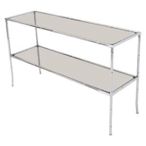 Chrome Faux Bamboo Two-Tier Smoked Glass Console Sofa Table