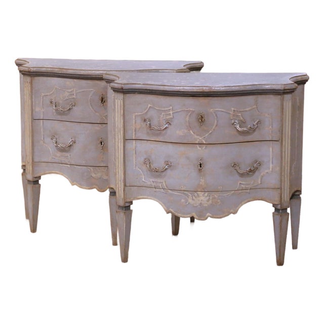 Pair of 19th Century French Louis XV Style Painted Two-Drawer Chests Commodes For Sale