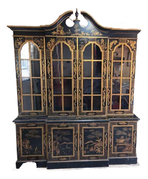 1990s Trouvailles Furniture Chinoiserie Breakfront With Matching Grandfather Clock