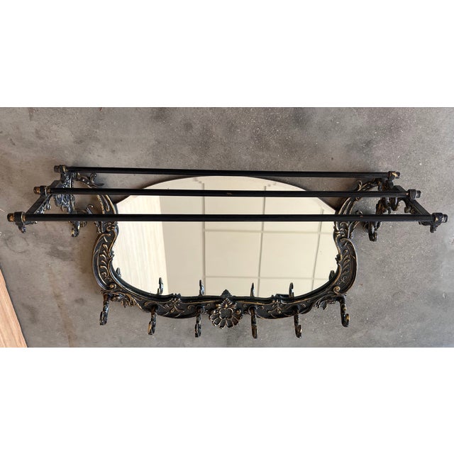 19th Century French Bronze Wall Mounted Coat Rack With Mirror For Sale - Image 4 of 9